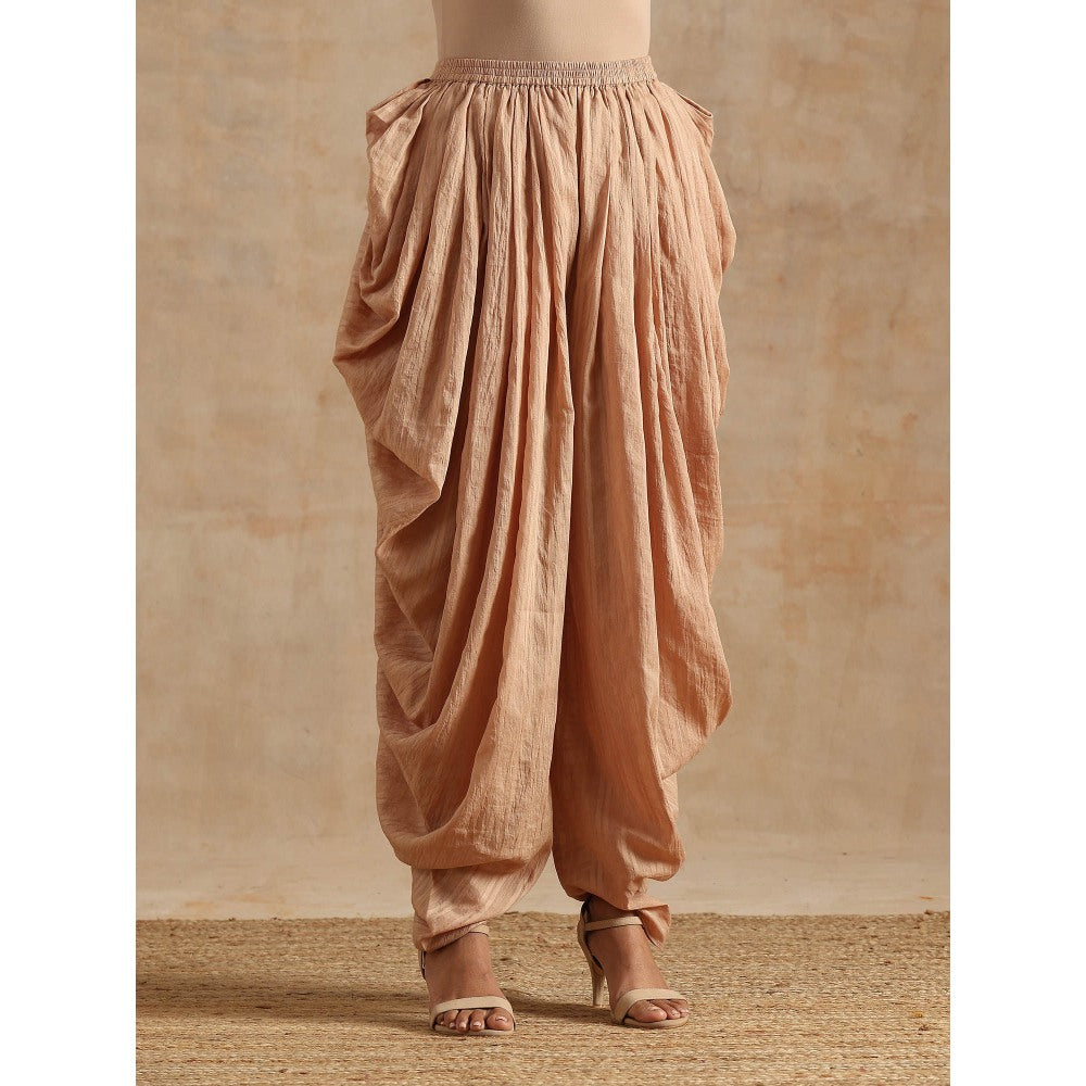 Samvrih Beige Badami Jaal Printed Yoke Kedia Top with Dhoti (Set of 2)