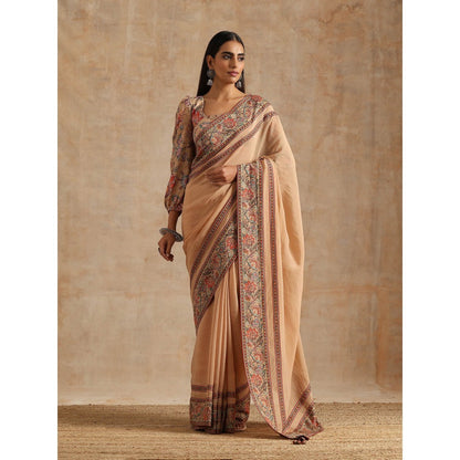 Samvrih Beige Badami Organza Saree with Stitched Blouse
