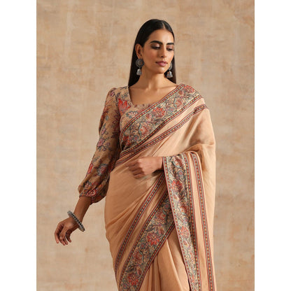 Samvrih Beige Badami Organza Saree with Stitched Blouse