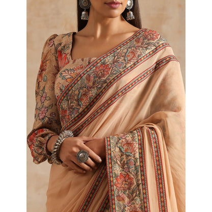 Samvrih Beige Badami Organza Saree with Stitched Blouse