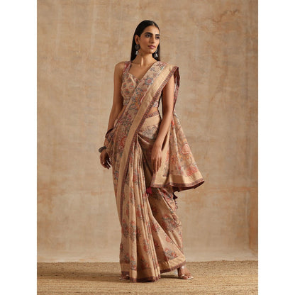 Samvrih Beige Badami Print Saree with Stitched Blouse