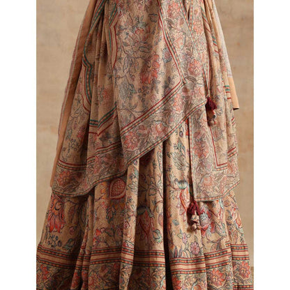 Samvrih Beige Badami Jaal Print Lehenga with Blouse and Dupatta (Set of 3)