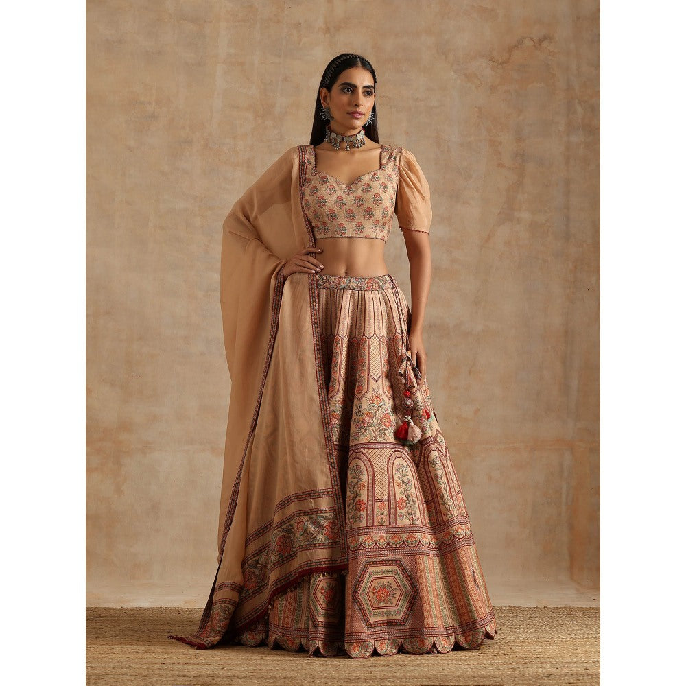 Samvrih Beige Badami Print Lehenga with Blouse and Dupatta (Set of 3)