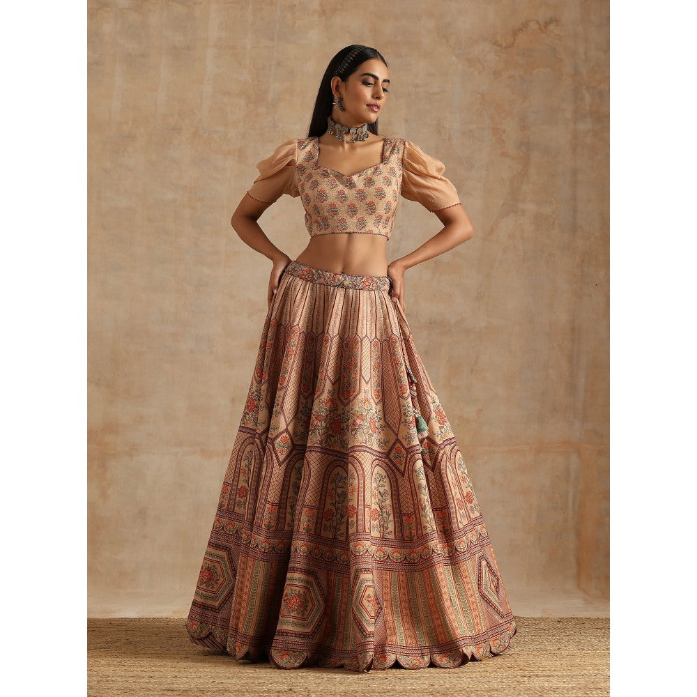 Samvrih Beige Badami Print Lehenga with Blouse and Dupatta (Set of 3)