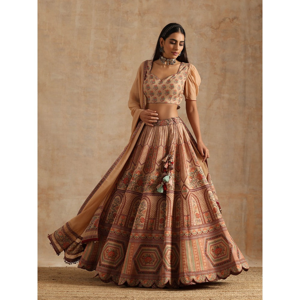 Samvrih Beige Badami Print Lehenga with Blouse and Dupatta (Set of 3)