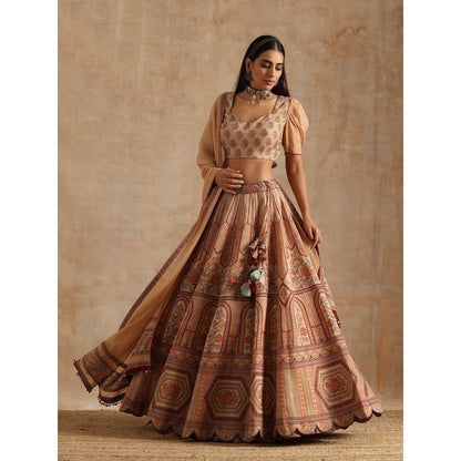 Samvrih Beige Badami Print Lehenga with Blouse and Dupatta (Set of 3)