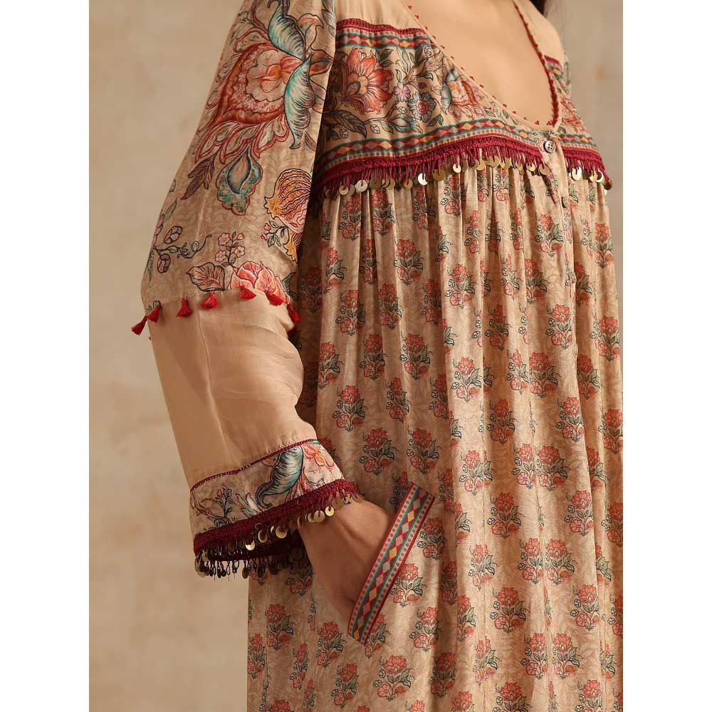 Samvrih Beige Badami Printed Dress
