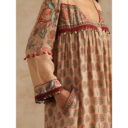 Samvrih Beige Badami Printed Dress