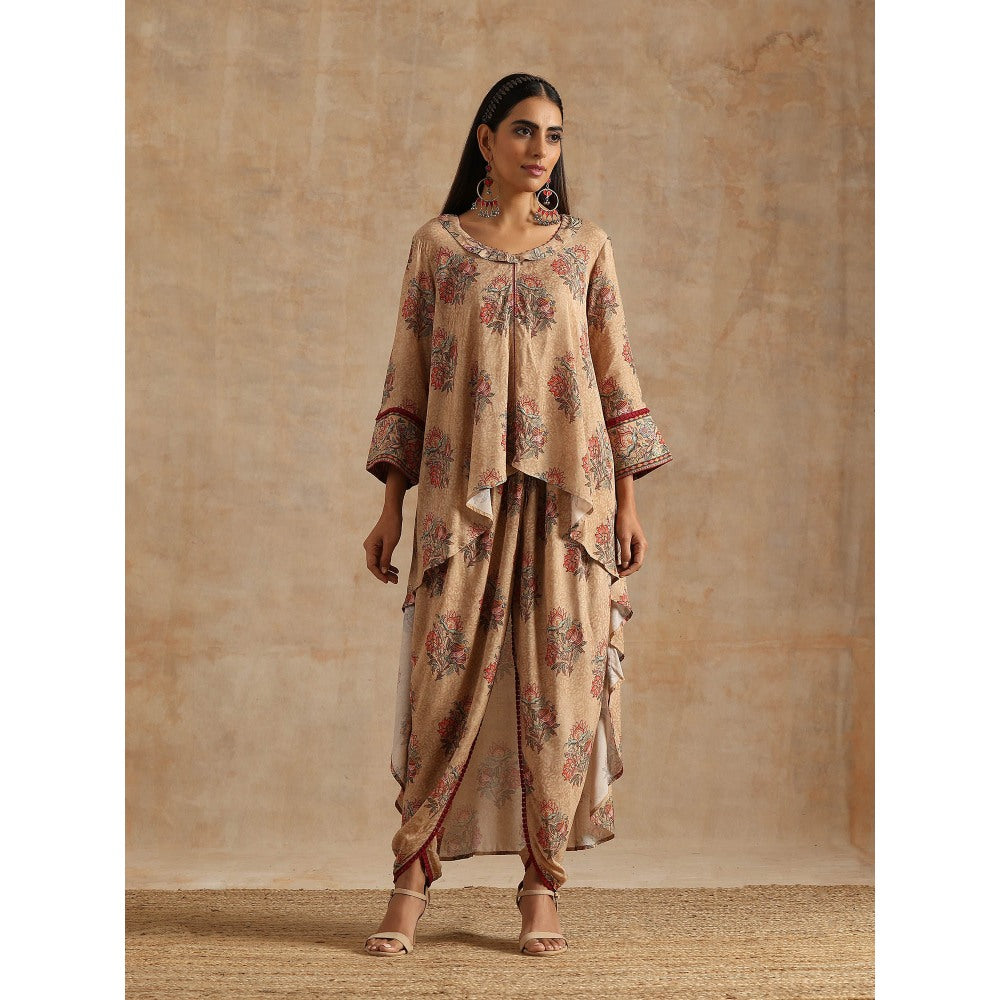 Samvrih Beige Badami High Low Kurta with Dhoti (Set of 2)