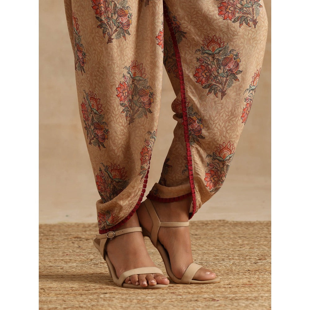 Samvrih Beige Badami High Low Kurta with Dhoti (Set of 2)