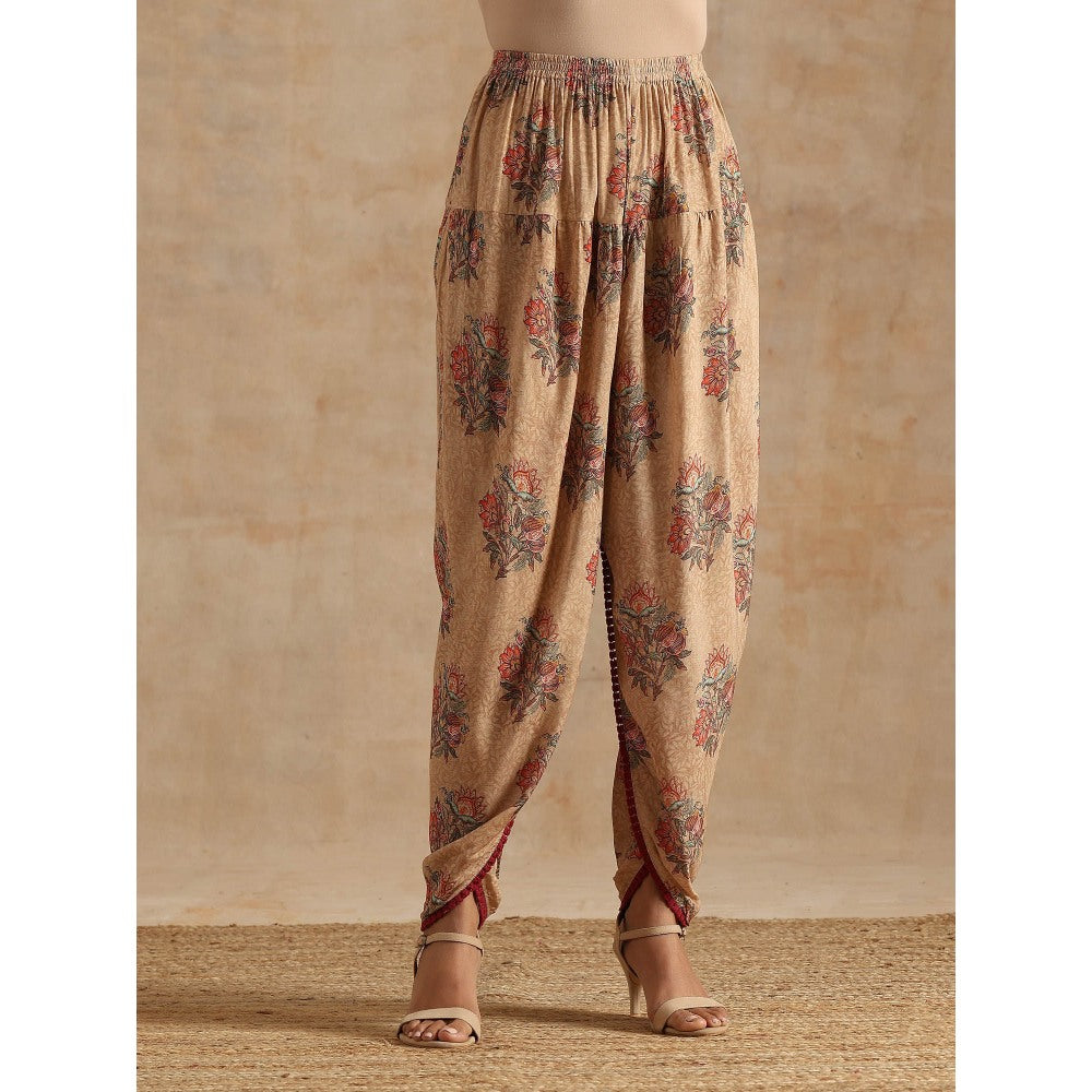 Samvrih Beige Badami High Low Kurta with Dhoti (Set of 2)