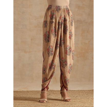 Samvrih Beige Badami High Low Kurta with Dhoti (Set of 2)