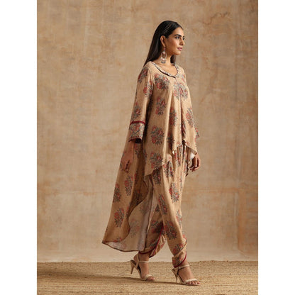 Samvrih Beige Badami High Low Kurta with Dhoti (Set of 2)