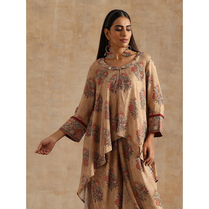 Samvrih Beige Badami High Low Kurta with Dhoti (Set of 2)