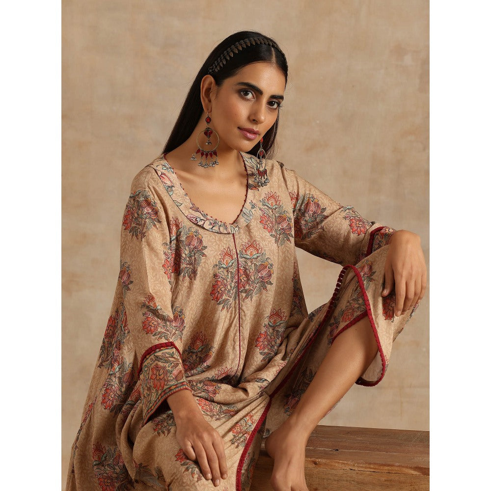 Samvrih Beige Badami High Low Kurta with Dhoti (Set of 2)