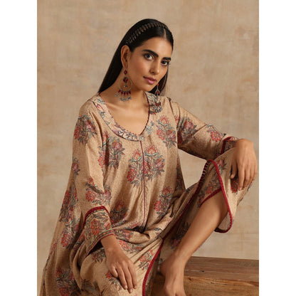 Samvrih Beige Badami High Low Kurta with Dhoti (Set of 2)