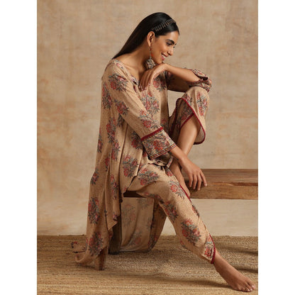 Samvrih Beige Badami High Low Kurta with Dhoti (Set of 2)