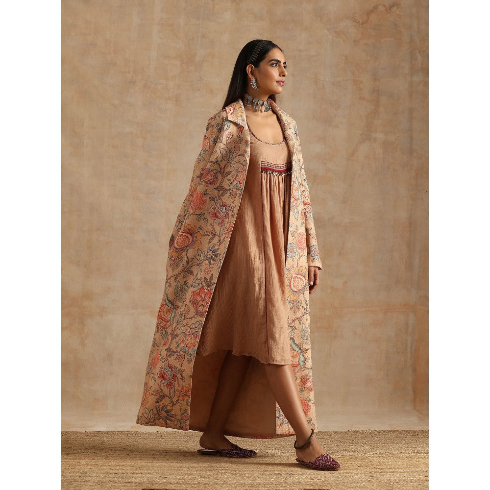 Samvrih Beige Badami Jaal Print Jacket with Dress (Set of 2)