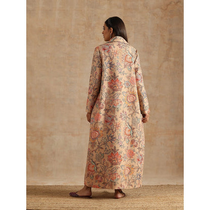 Samvrih Beige Badami Jaal Print Jacket with Dress (Set of 2)