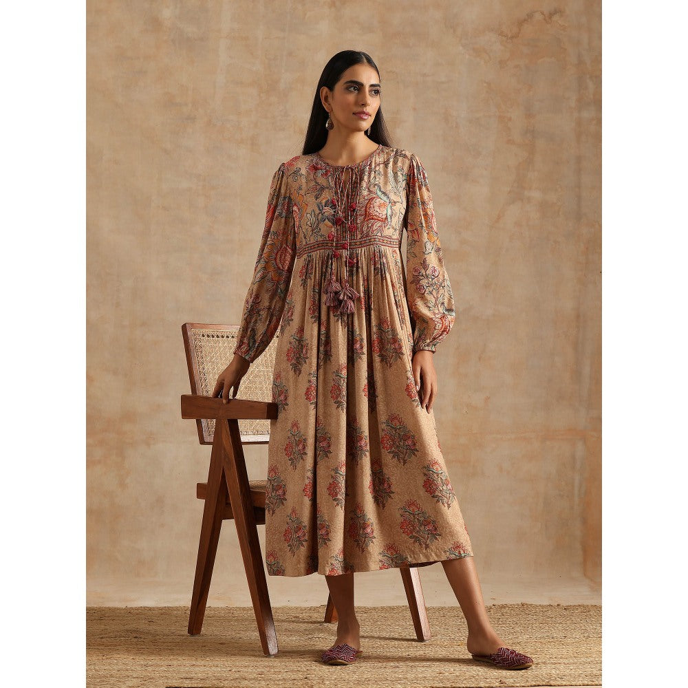 Samvrih Beige Badami Print Dress