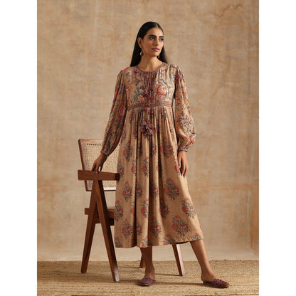 Samvrih Beige Badami Print Dress