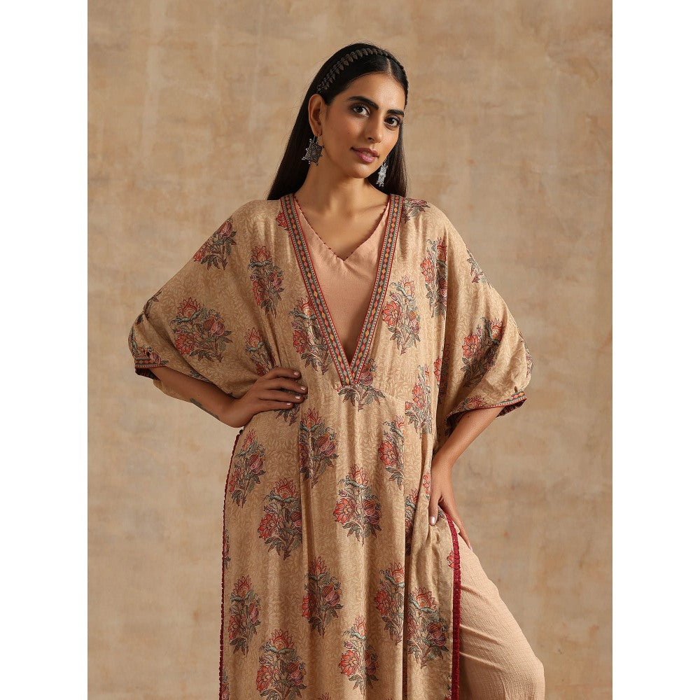 Samvrih Beige Badami Big Boota Kaftan with Pant (Set of 2)