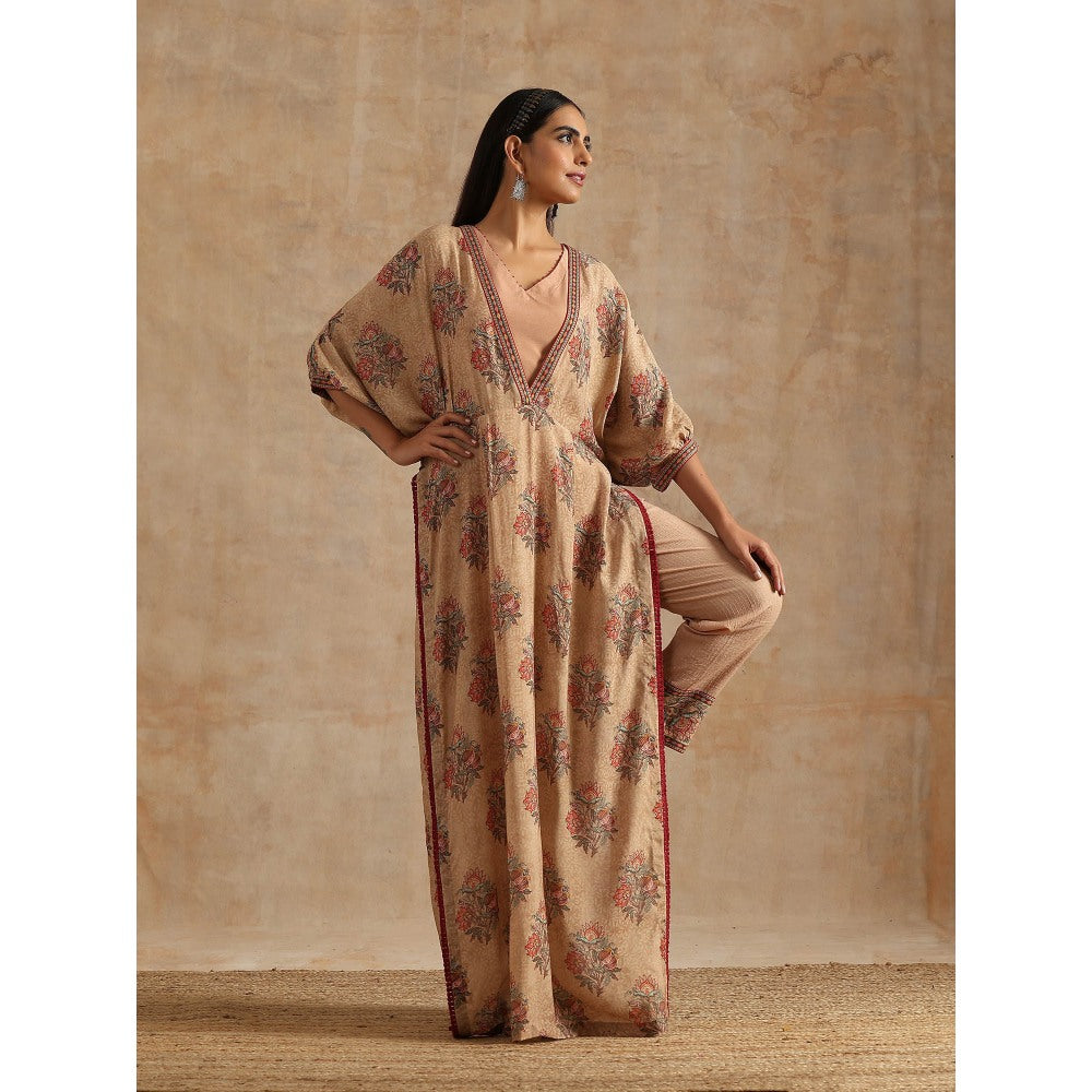 Samvrih Beige Badami Big Boota Kaftan with Pant (Set of 2)