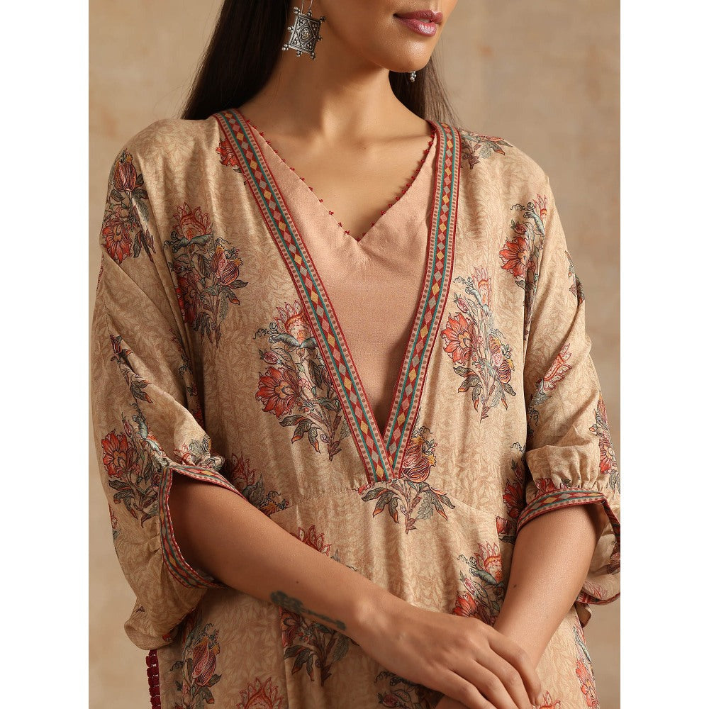 Samvrih Beige Badami Big Boota Kaftan with Pant (Set of 2)