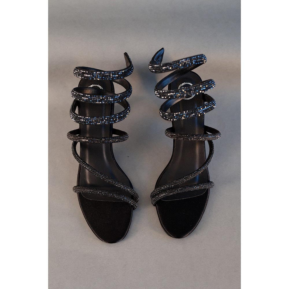Sana K Luxurious Footwear Black Panther Embellished Heels Sandals