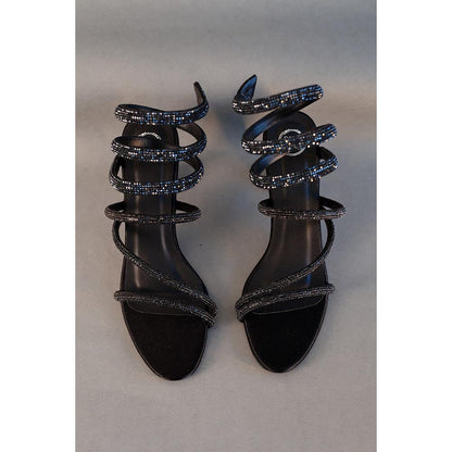Sana K Luxurious Footwear Black Panther Embellished Heels Sandals