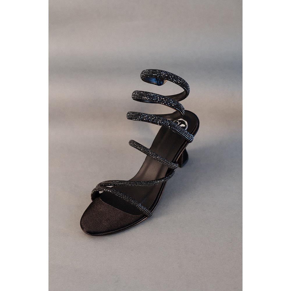 Sana K Luxurious Footwear Black Panther Embellished Heels Sandals