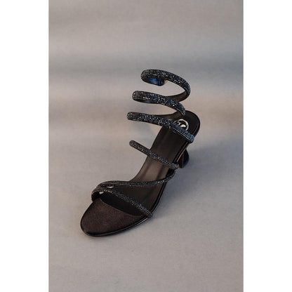 Sana K Luxurious Footwear Black Panther Embellished Heels Sandals