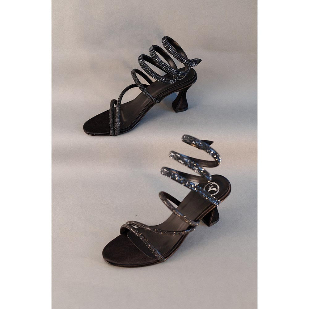 Sana K Luxurious Footwear Black Panther Embellished Heels Sandals