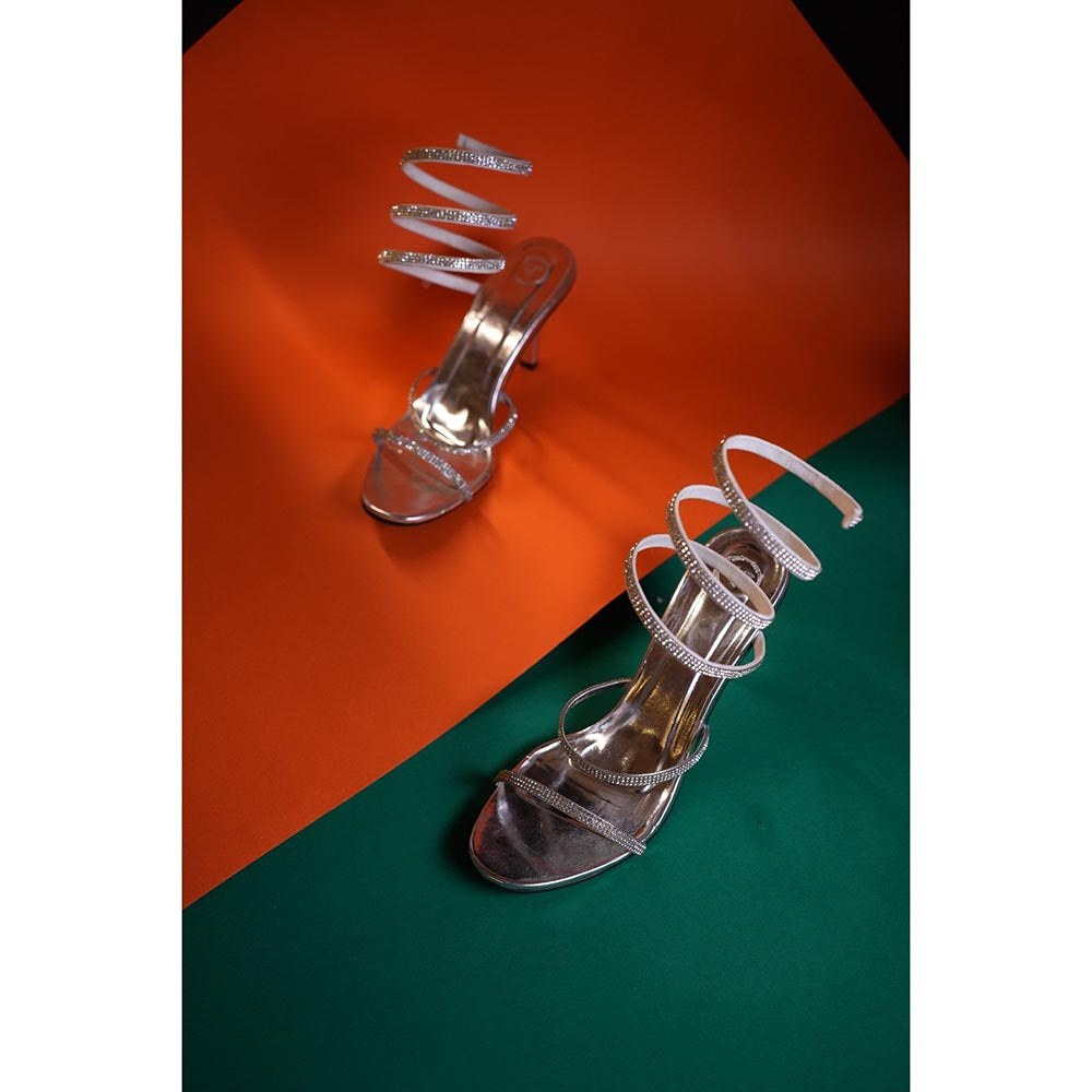 Sana K Luxurious Footwear Silver Spring Embellished Heels Sandals