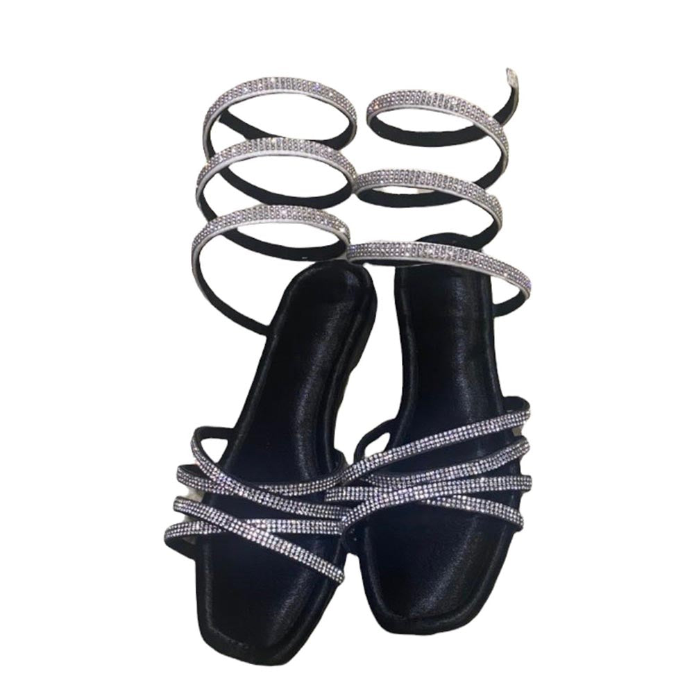 Sana K Luxurious Footwear Black Flat Spring Tie Up Heels Sandals