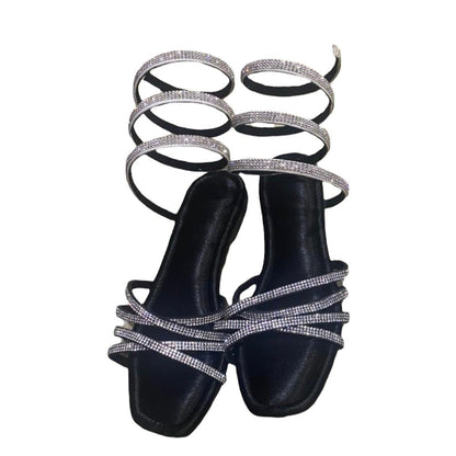 Sana K Luxurious Footwear Black Flat Spring Tie Up Heels Sandals