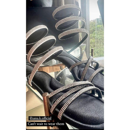 Sana K Luxurious Footwear Black Flat Spring Tie Up Heels Sandals