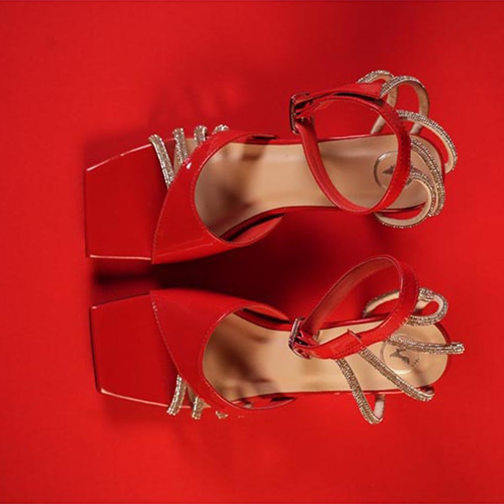Sana K Luxurious Footwear Red Elle Crisscross String Heel Sandals