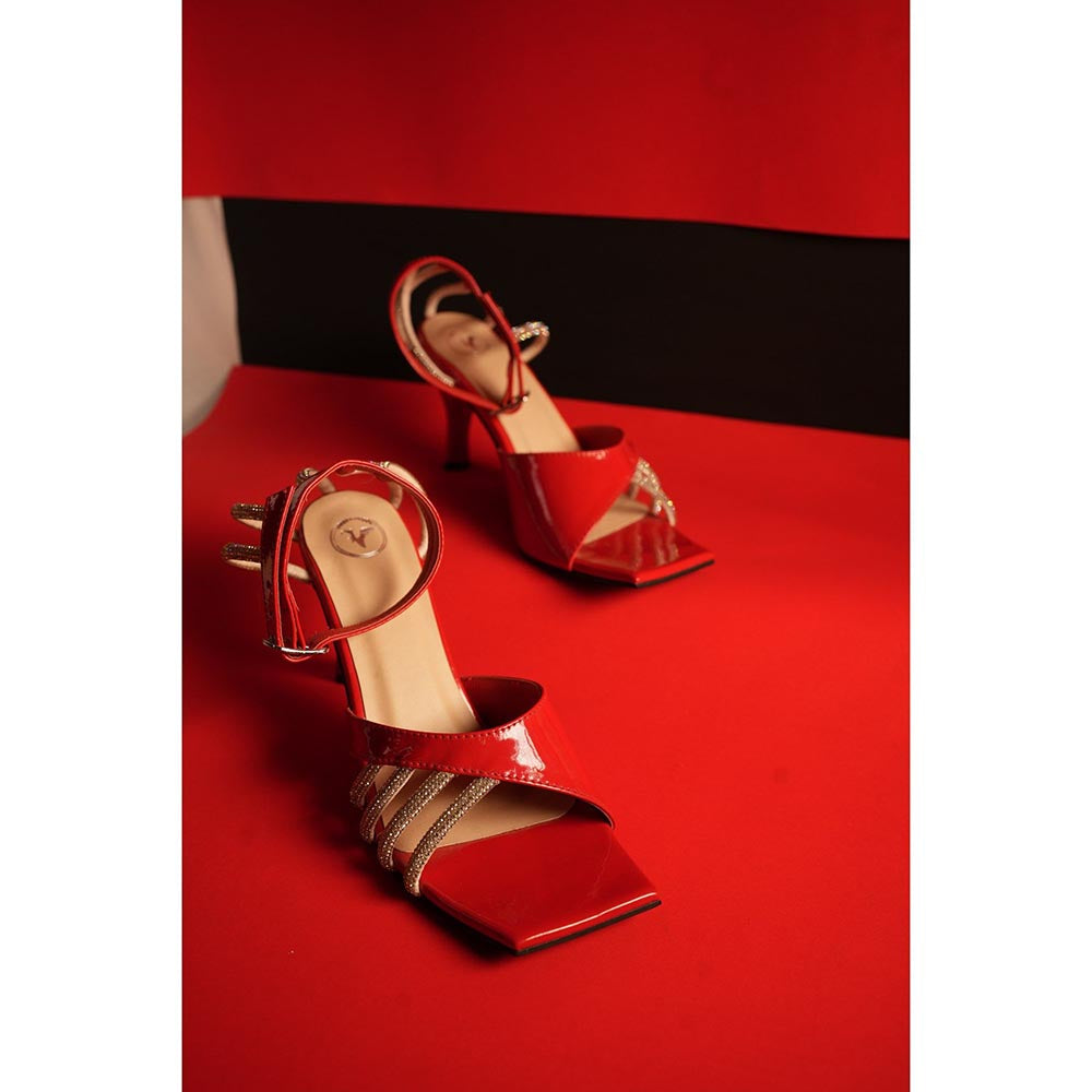 Sana K Luxurious Footwear Red Elle Crisscross String Heel Sandals
