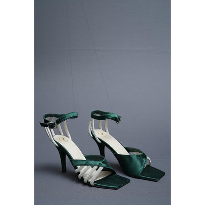 Sana K Luxurious Footwear Green Elle Crisscross String Heel Sandals