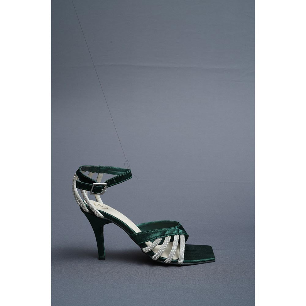 Sana K Luxurious Footwear Green Elle Crisscross String Heel Sandals