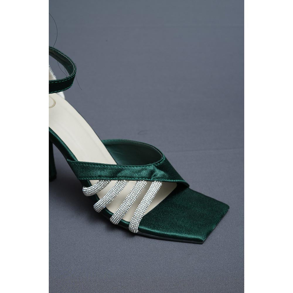 Sana K Luxurious Footwear Green Elle Crisscross String Heel Sandals