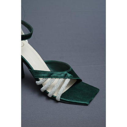 Sana K Luxurious Footwear Green Elle Crisscross String Heel Sandals