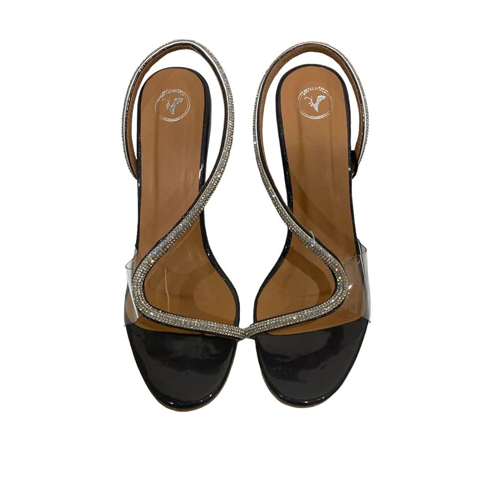 Sana K Luxurious Footwear Silver String Black Base Sandals