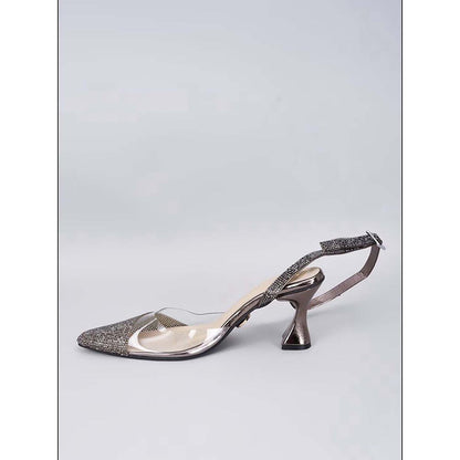 Sana K Luxurious Footwear Silver Sleek Cheek Pointed Toe Heel Sandals
