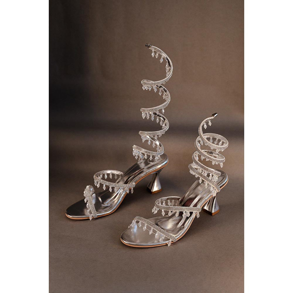 Sana K Luxurious Footwear Silver Spring Round Toe Heel Sandals