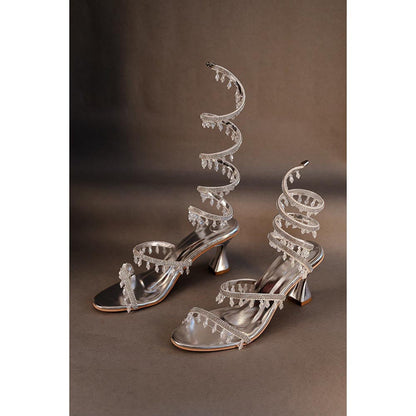 Sana K Luxurious Footwear Silver Spring Round Toe Heel Sandals