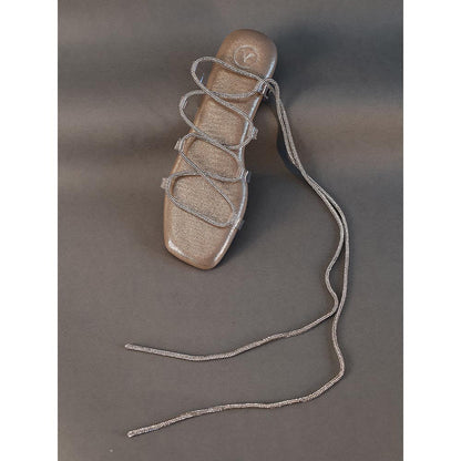 Sana K Luxurious Footwear Gold Stringy Shoe Lace Flats Sandals