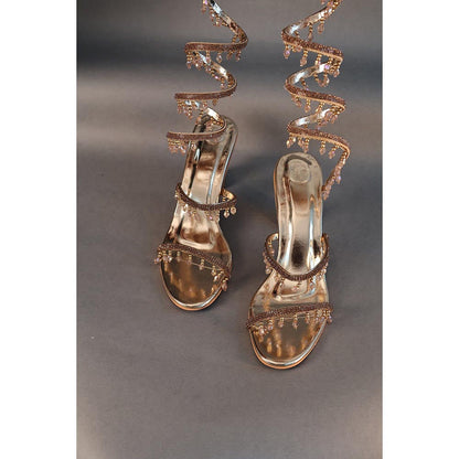 Sana K Luxurious Footwear Champagne Gold Spring with Emblishment Heel Sandals