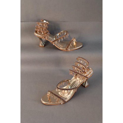 Sana K Luxurious Footwear Champagne Gold Spring with Emblishment Heel Sandals